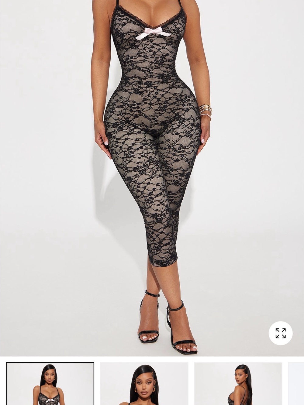 Fashion Nova Black Lace Overlay Capri Jumpsuit with Nude Lining